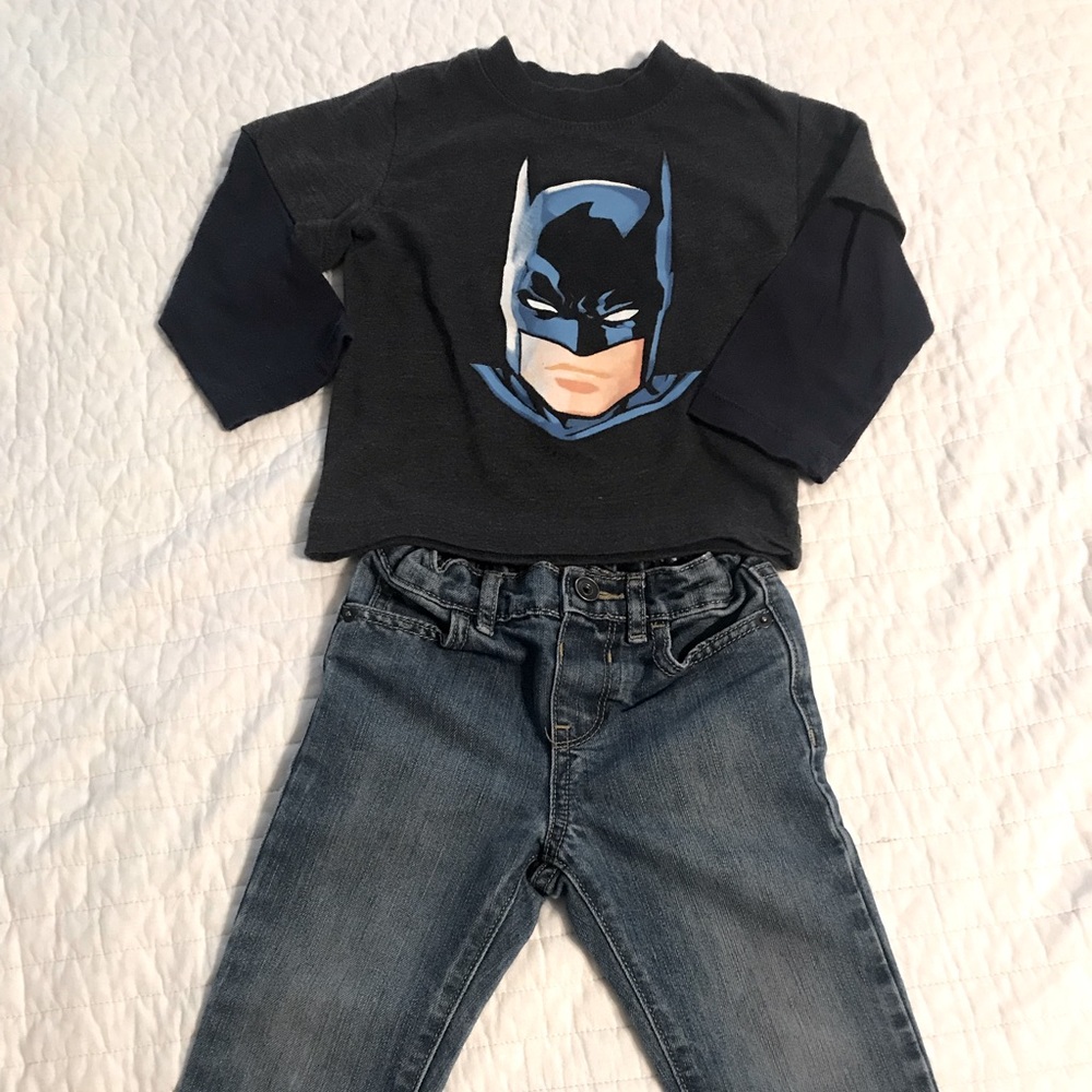 Boys DC Comics long sleeve Batman shirt and Children’s Place jeans- size 2T